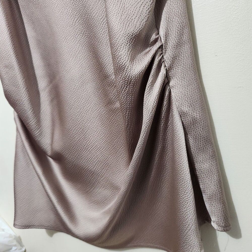 Calvin Klein Top Size XL Taupe Color Silky Sleeveless Square Neck Side Ruching - Picture 4 of 11